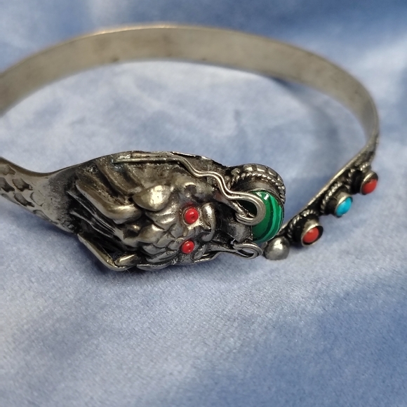 Smithsonian Retro Tibetan Sterling Silver Dragon Adjustable Arm Cuff Bracelet - Picture 7 of 7